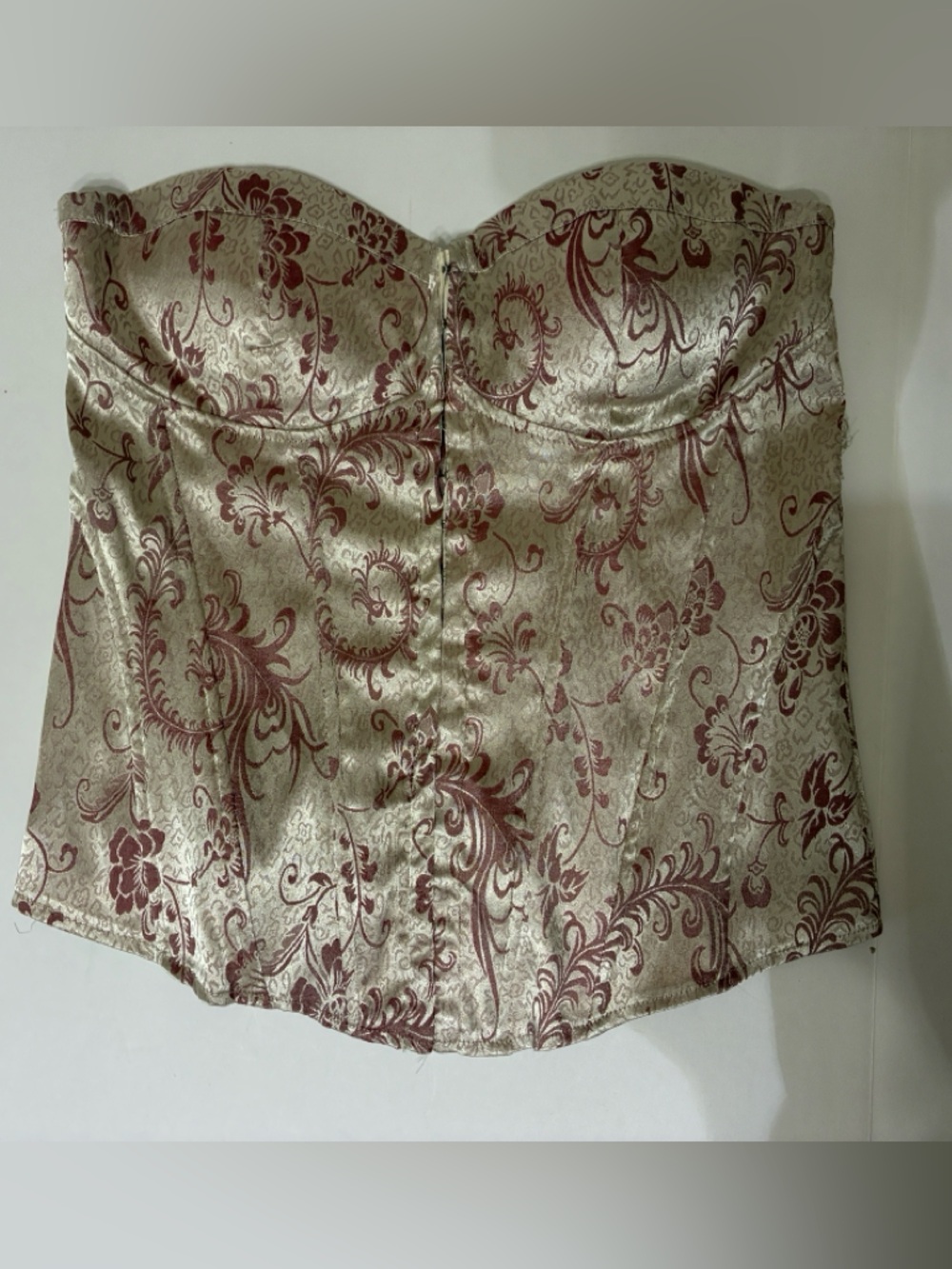 Wet Seal XL Rose-Pink Floral Damask Bustier Corset Top with Ribbon tie down back